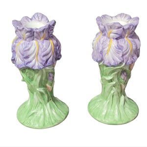 Vintage Garden Bloom Iris candlestick holders 6" tall